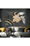 Hari̇kabi̇rev | Gray-Gold Abstract Leaf Patterned Model | Framed Tempered Glass Table Single Horizontal