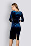 Monroe |   Velvet Midi Pencil Dress Boat Neck Draped Waist - Midnight Blue - 5