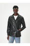Faux Leather Jacket Slim Fit Double Breasted Collar Pocket Detail Buttoned - 4