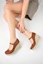 Wedge Sole Ankle Buckle Tan Leather Shoes - 3