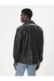 Faux Leather Jacket Slim Fit Double Breasted Collar Pocket Detail Buttoned - 5