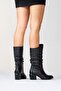 Soule Black Skin Genuine Leather Women's Heeled Short Boots - 6