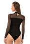 Özkan 22779 Women's Cotton Front Tulle Detailed Long Sleeve Half Turtleneck Hooked Snap Fastener Bodysuit - 2