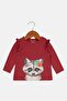 Toddlers Girl Crew Neck Printed Long Sleeve Tops, Old Red