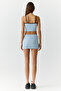 Women's Stripe Piping Detailed Slit Soft Light Blue Skirt - 7