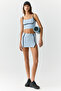 Women's Stripe Piping Detailed Slit Soft Light Blue Skirt