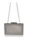 Women's Evening Dress Bag - Laser Patterned, Platinum Metal Handle, Wedding and Engagement Portfolio |   Anthracite Gray - 4