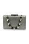 Silver Kumsim Imported Evening Dress Bag with Silicone Coated Pearl Strap Evening Bag Henna