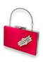 Fuchsia Pink Color Satin Crystal Stone Evening Dress Bag Evening Bag Henna Bridal Bag - 2