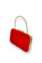 Red Color Pleated Satin Evening Dress Bag with Metal Handle Henna Evening Bag - 2