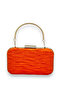 Orange Pleated Satin Evening Bag Henna Evening Bag with Metal Handle