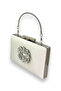 Women's Evening Dress Bag with Stones – Crystal Embellished Satin, Evening Bag |   Ecru Pearl White - 2