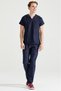 Navy Blue Lycra Medical Doctor Nurse Unisex Scrubs Collar Jersey Suit - 3