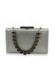 Silver Kumsim Imported Evening Dress Bag with Silicone Coated Pearl Strap Evening Bag Henna