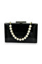 Black Kumsim Imported Evening Dress Bag with Silicone Coated Pearl Strap Evening Bag Henna