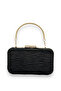 Black Pleated Satin Evening Bag with Metal Handle Henna Evening Bag