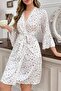 Ecru Floral Printed Cotton Dressing Gown - 3
