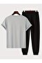Platinum Printed Grey T-Shirt and Sweatpants - Jogger Style Comfortable Fit Round Neck New Model - 2