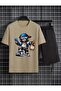 Men's Johnnie Walker Printed T-Shirt Short Wide Leg Comfortable Fit Black Bottom Beige Top Short Set - 2