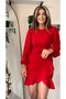 Women's Long Sleeve Crew Neck Front Flounce Imported Crepe Dress - 3
