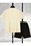 Focus on Printed T-Shirt Short Wide Leg Comfortable Fit Black Bottom Beige Top Short Set - 2