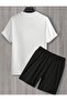 Men's Sculpture Printed T-Shirt Short Wide Leg Comfortable Fit Black Bottom White Top Short Set - 2