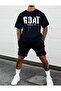 Goat T-Shirt Printed Short Wide Leg Comfortable Fit Black Bottom Black Top Short Set