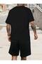 Men's Ice Cream Printed Comfortable Black T-Shirt Set - Short Wide Leg - 2