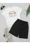 Love Grange Printed Women's T-Shirt - Short Wide Leg, Comfortable Fit, Black Bottom White Set
