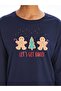 Lcw Dream Navy Blue Crew Neck Printed Women's Pajama Set - 3