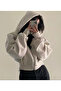 Crop Top Thick Fabric Zippered Hooded Sweatshirt - 2