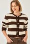 Women's Brown Ecru Striped Knitwear Cardigan 20246868 - 2
