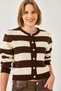 Women's Brown Ecru Striped Knitwear Cardigan 20246868 - 4