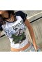 Navy Blue Raglan Sleeve Back To Nature Gray Melange Short Sleeve Crop - 8