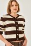 Women's Brown Ecru Striped Knitwear Cardigan 20246868 - 6