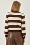 Women's Brown Ecru Striped Knitwear Cardigan 20246868 - 8