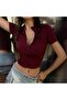 ياقة مدورة عنق عنق نصف سحاب وأكمام قصيرة باللون الأحمر كلاريت - 5