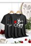 King Quen Printed Couple Combination Cotton Round Neck Black T-Shirt - 2