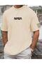 Nasa Sleeve Printed Unisex Cotton Round Neck Beige T-Shirt