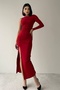 Women's Sandy Fabric One Sleeve and Slit Design Midi Red Dress 210 - 7
