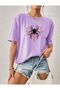 Spider Web Printed Cotton Round Neck Lilac T-Shirt