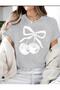 Cherry Printed Printed Cotton Round Neck Gray T-Shirt