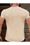 A Nice Printed Unisex Cotton Round Neck Beige T-Shirt - 3