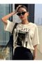 Active Printed Women's Comfortable Fit Cotton Combed Cotton Short Sleeve Round Neck Beige T-Shirt - 3