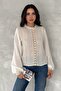 Women's Ecru Stand Collar Lace Detailed Blouse - 3