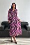 Women Double Breasted Collar Pleated Midi Chiffon Dress Dpk30292 - 3