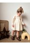 Ecru Scalloped Cotton Lined Flower Detailed Baby Collar Baby Girl Dress - 6