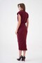 Women's Black Stretch Fabric Dress with Shiny Accessories, Padded Shoulders, Wrap Cut, Midi Length, Burgundy Color 4409 - 3