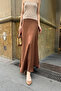 Elastic Waist Satin Skirt - BROWN