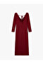 Draped Long Sleeve Midi Cowl Neck Dress - 4